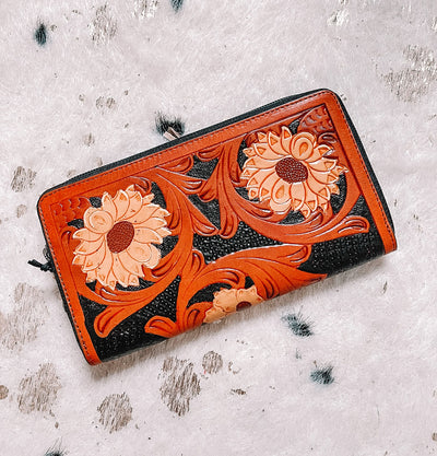 Tooled Sunflower Wallet