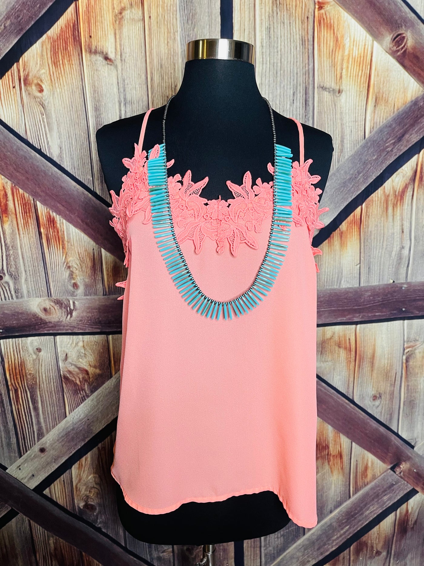 Electric Coral Lace Tank