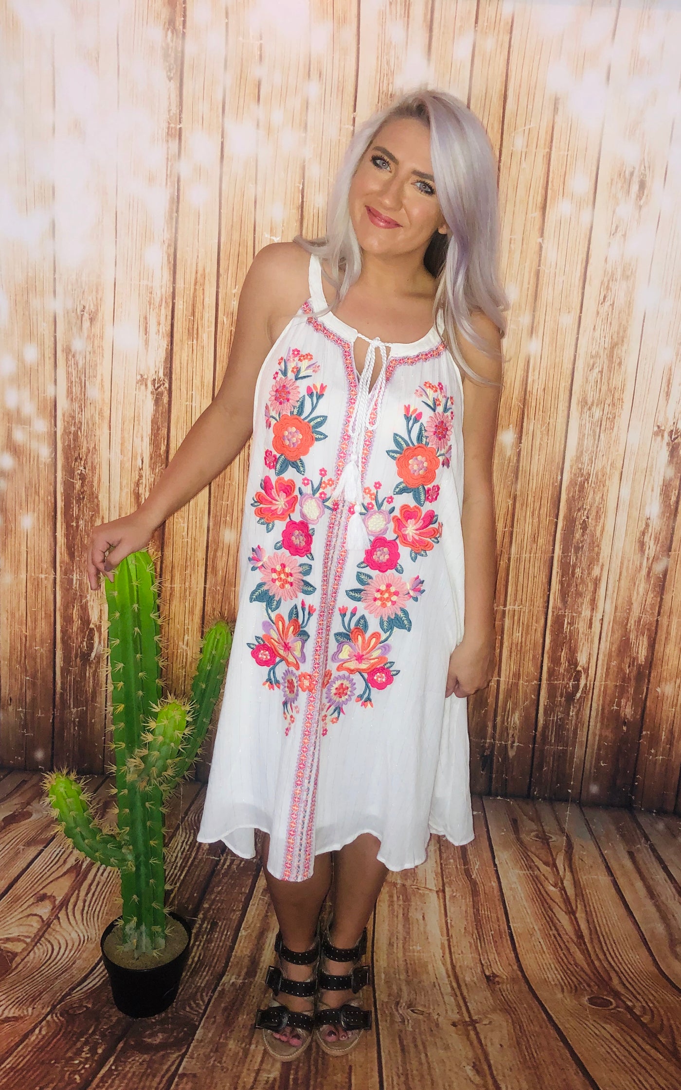 Ivory Sunset Floral Embroidery Dress